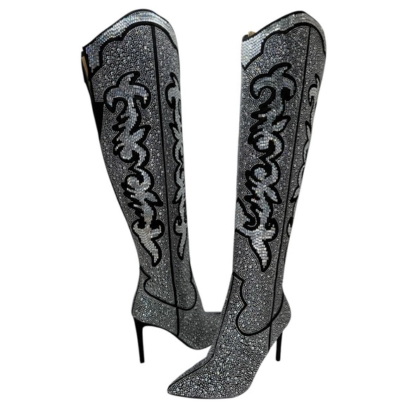 INC International Concepts Shoes - INC Iresa4 Rhinestone Crusted Western Style OTK Heeled Womens Boots Size 12M